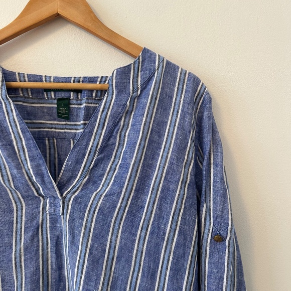 Lauren Ralph Lauren Linen Blue Striped Long Sleeve Popover Blouse | Size Large - Picture 2 of 8